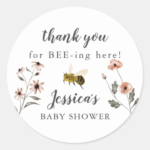 Honey Bee Floral Baby Shower Favor Classic Round Sticker