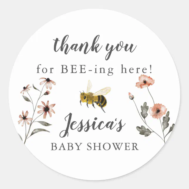 Honey Bee Floral Baby Shower Favor Classic Round Sticker | Zazzle