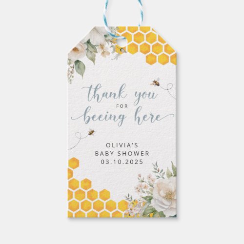 Honey Bee Floral Baby Shower Thank You Gift Tags