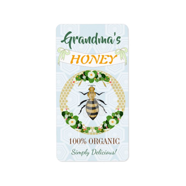 Honey Bee Floral Garden Honeycomb Pattern Label (Front)
