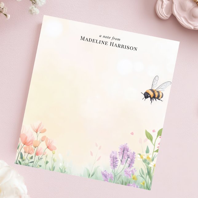 Honey Bee Floral Garden Personalized Name Notepad (Creator Uploaded)