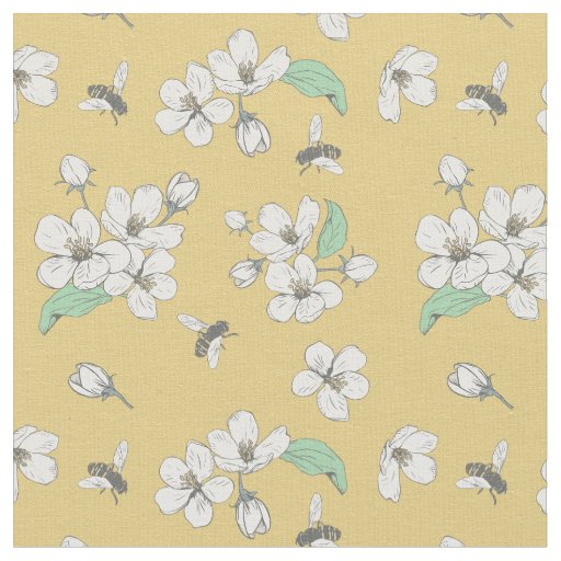 Honey Bee Floral Gold Fabric