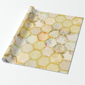 Honey Bee Floral Honeycomb Beehive Wrapping Paper