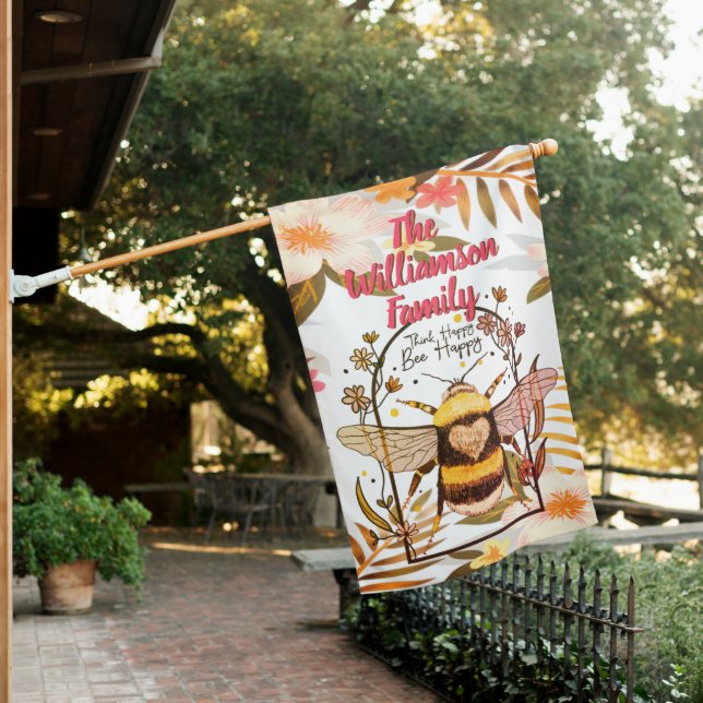 Honey Bee Floral House Flag (In SItu)