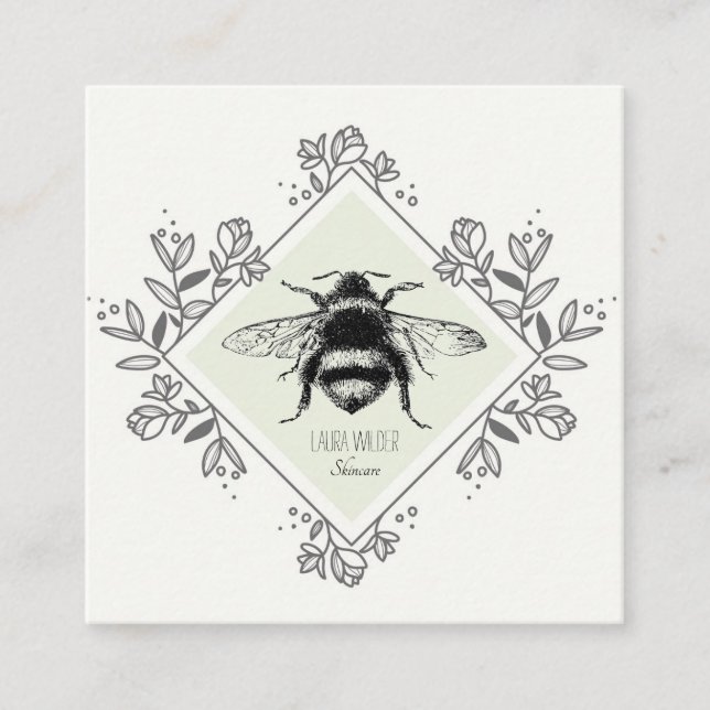 Honey Bee Floral Logo Skincare Products Square  Business Card (Front)