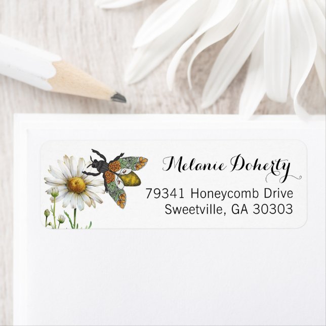 Honey Bee Floral Mommy to Bee Address Label (Insitu)