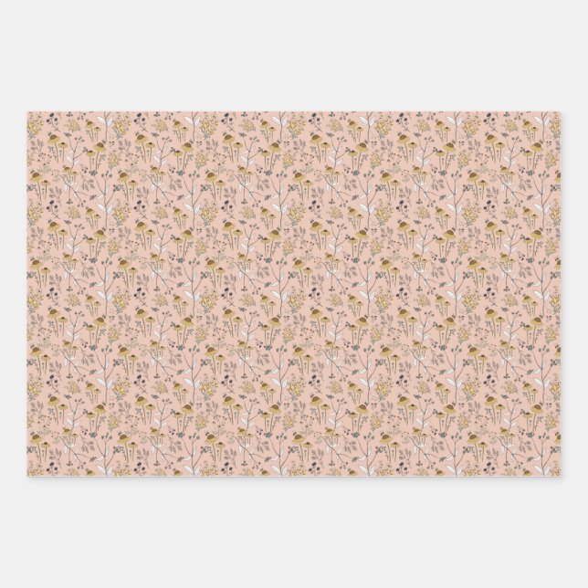 Honey Bee Floral on Pink Wrapping Paper Sheets (Front)