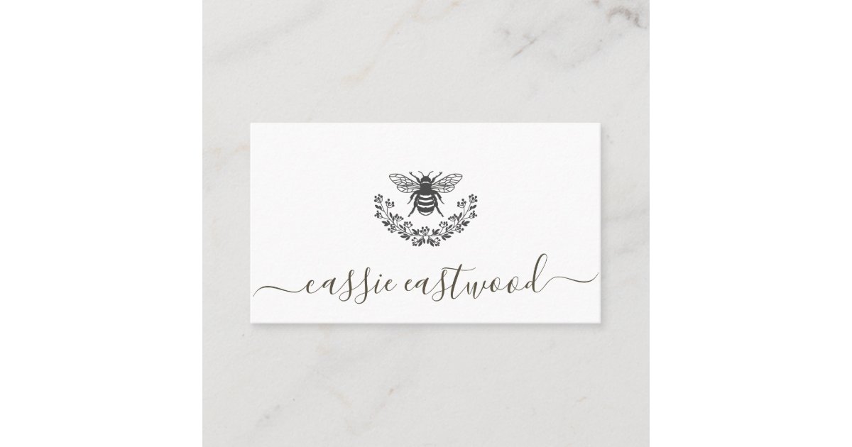Honey Bee Floral Scrip Signature Calling Card | Zazzle