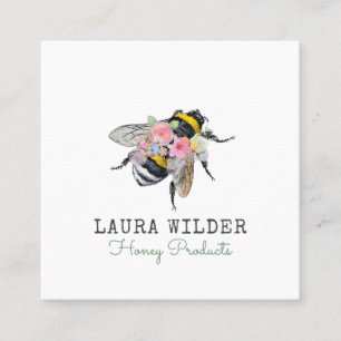 Honey Bee Floral Square Business Card