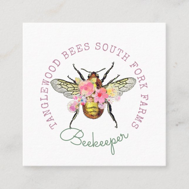 Honey Bee Floral Square Business Card (Front)
