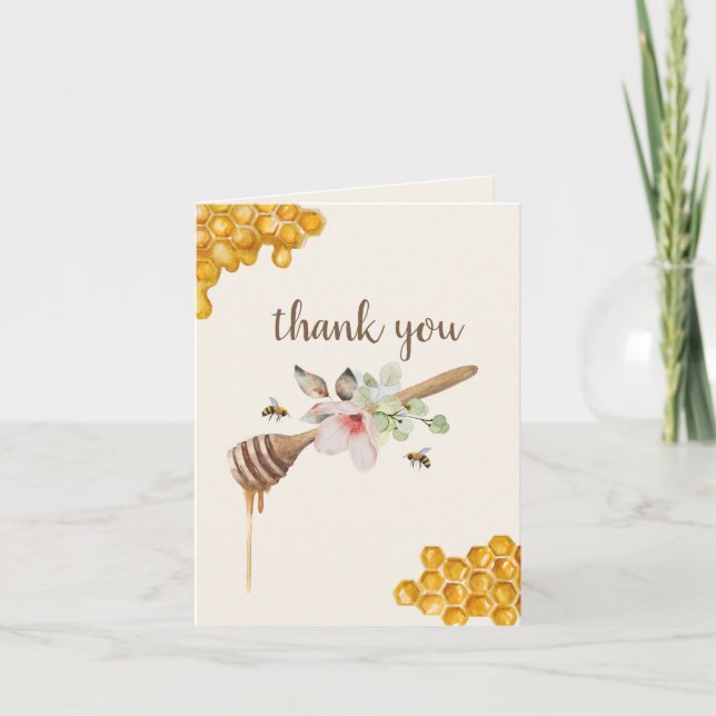 Honey Bee Floral Wand Baby Shower Thank You (Front)