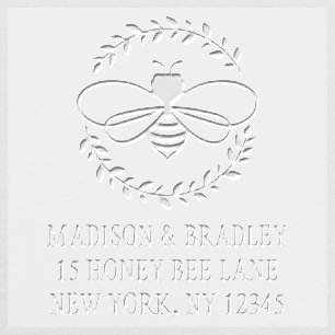 Honey Bee Floral Wreath Personalized Address Embosser