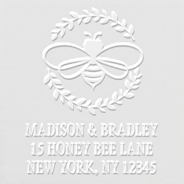 Honey Bee Floral Wreath Personalized Address Embosser (Design)