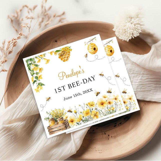 Honey Bee Flower Birthday Baby Shower Napkins (Creator Uploaded)
