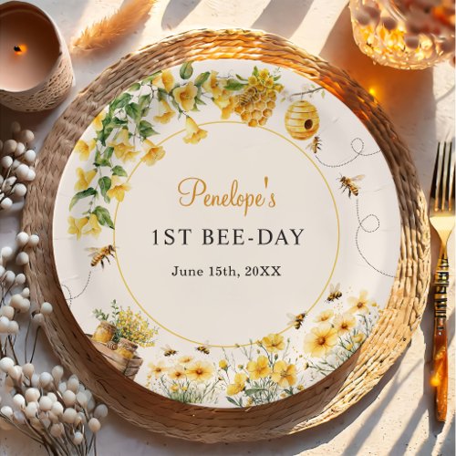 Honey Bee Flower Birthday Baby Shower Paper Plates