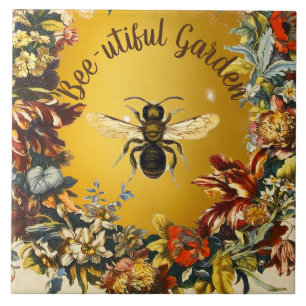 HONEY BEE FLOWER GARDEN, BEEKEEPING APIARY CERAMIC TILE