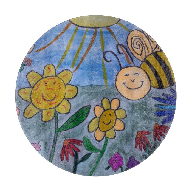 Honey Bee & Flowers Chopping Board (Front)