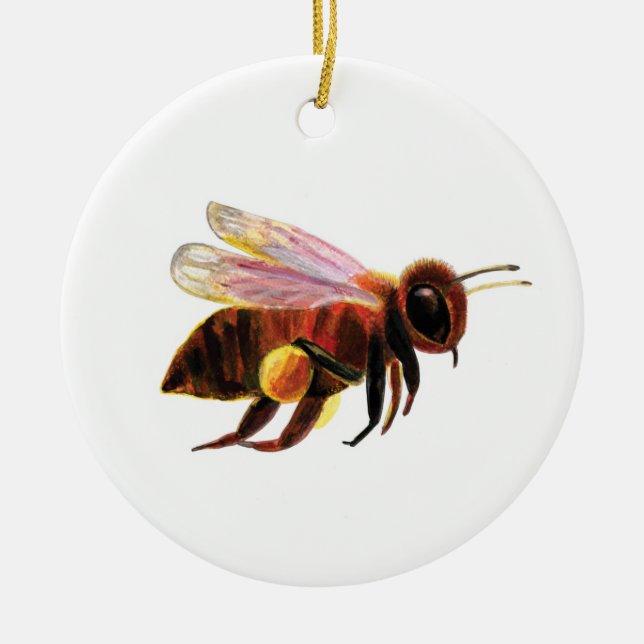 Honey Bee Flying   Ceramic Ornament (Front)