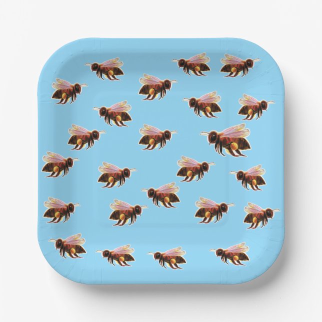 Honey Bee Flying  Paper Plates (Front)