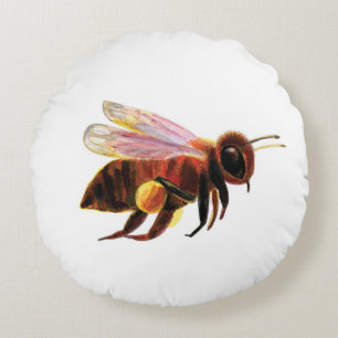 Honey Bee Flying Round Pillow