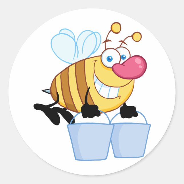 Honey Bee Flying With A Buckets Classic Round Sticker (Front)