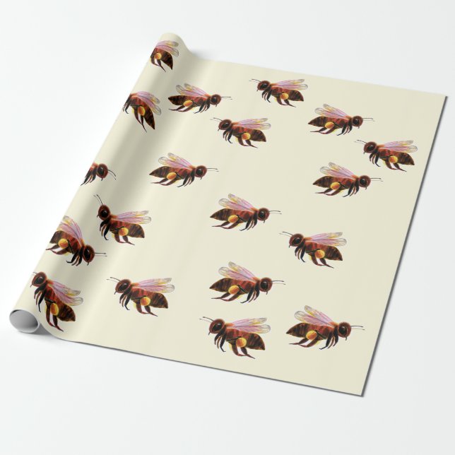 Honey Bee Flying   Wrapping Paper (Unrolled)