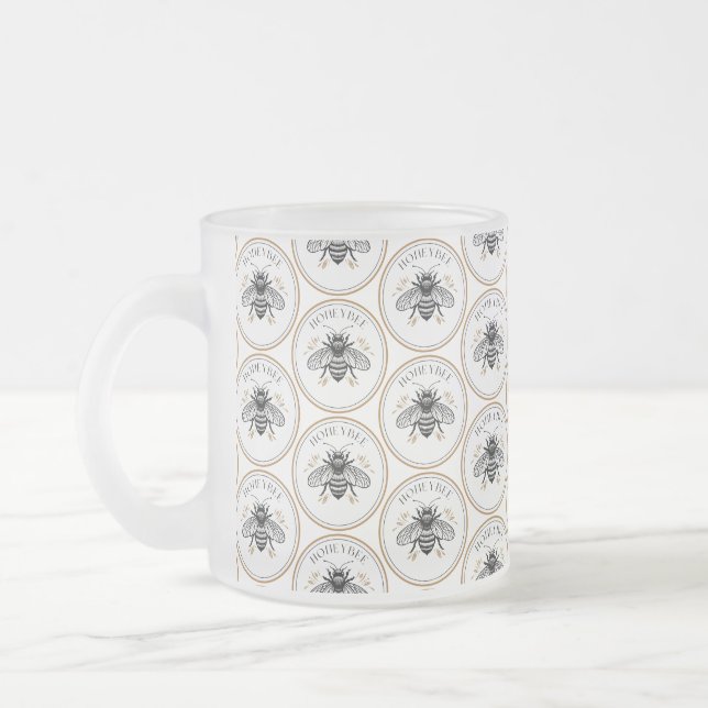 Honey Bee Frosted Glass Coffee Mug (Left)