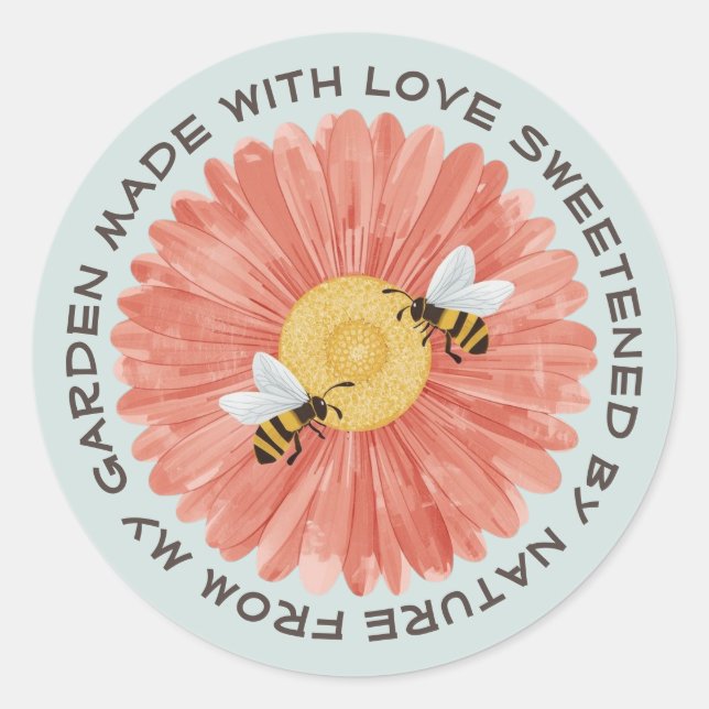 Honey Bee Garden Floral Classic Round Sticker (Front)