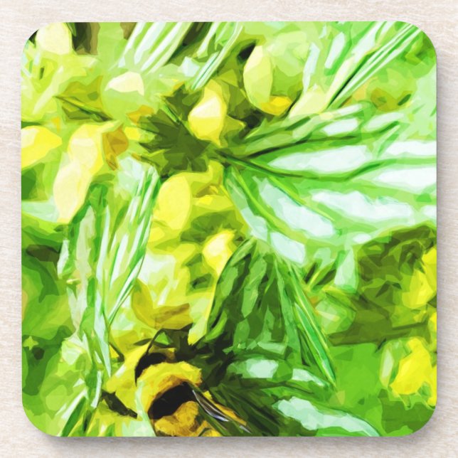 Honey Bee Gathering Pollen Abstract Impressionism Beverage Coaster (Front)