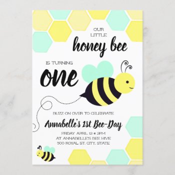 Honey Bee Gender Neutral First Birthday Invitation by ModernMatrimony at Zazzle