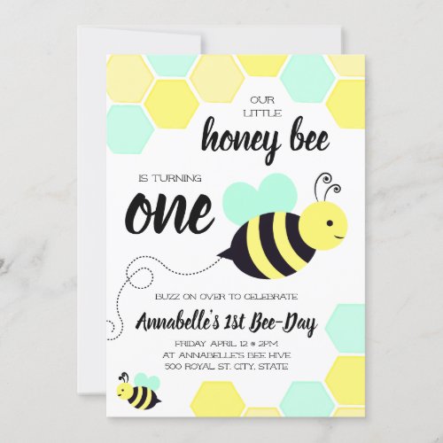 Honey Bee Gender Neutral First Birthday Invitation