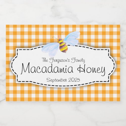 Honey bee gingham checked food label