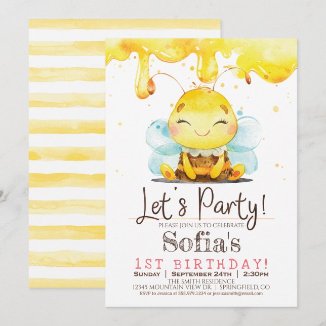 Honey Bee Girl Birthday Party Invitation (Front/Back)