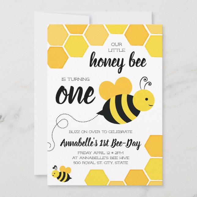 Honey Bee Girls First Birthday Invitation (Front)