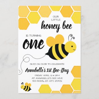 Honey Bee Girls First Birthday Invitation by ModernMatrimony at Zazzle