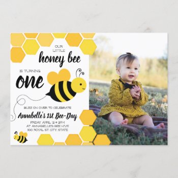 Honey Bee Girls First Birthday Photo Invitation by ModernMatrimony at Zazzle