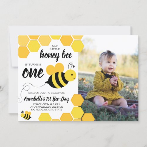 Honey Bee Girls First Birthday Photo Invitation