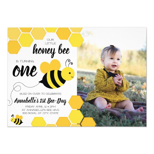 Honey Bee Girls First Birthday Photo Invitation Zazzle Com