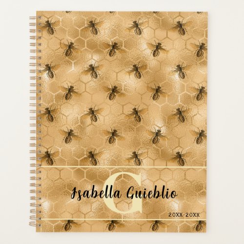 Honey Bee Glamorous Golden Personalized Monogram Planner