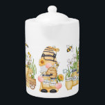 Honey Bee Gnome Teapot<br><div class="desc">Cute Little Honey Bee Gnome teapot make it personalized with your name or give as a gift. This cute little Gnome will add a sweetness to your morning. This tea pot features Honey Bee Gnomes,  Honey Bee Hives,  Flowers and Honey Bees.</div>