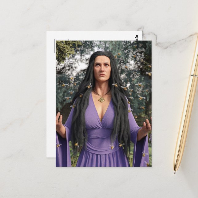 Honey Bee Goddess in Purple Postcard (Front/Back In Situ)