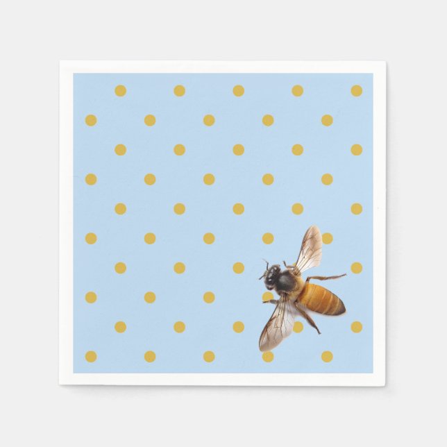 Honey Bee | gold and blue polka-dot pattern Napkins (Front)