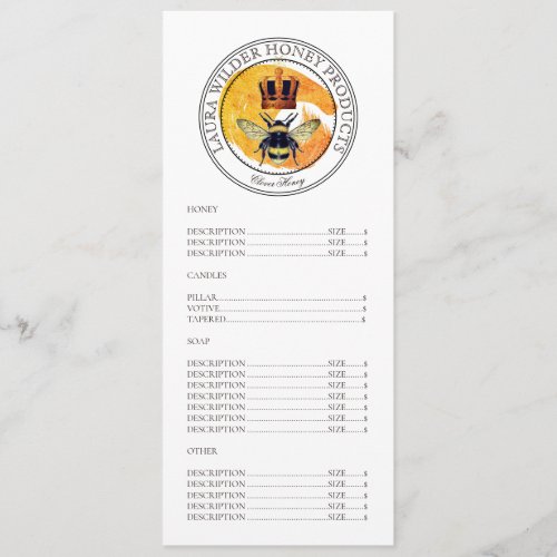 Honey Bee Gold Crown Logo Product Price List Menu