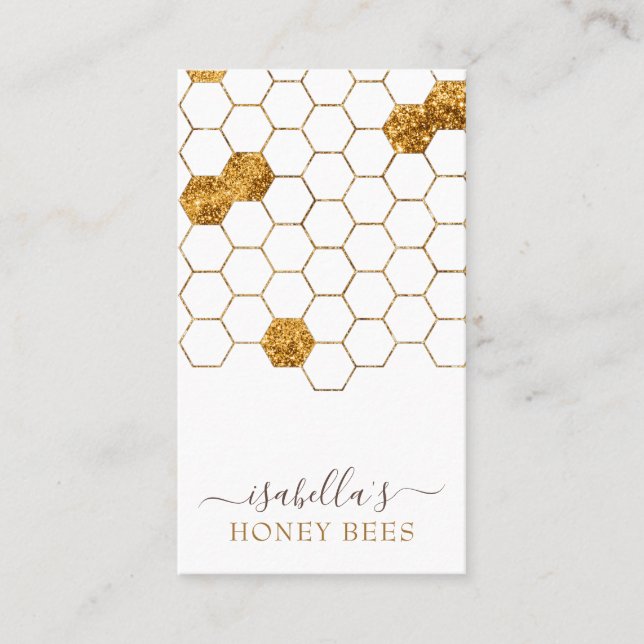 Honey Bee Gold Foil Apiary Beekeeper Products Business Card (Front)