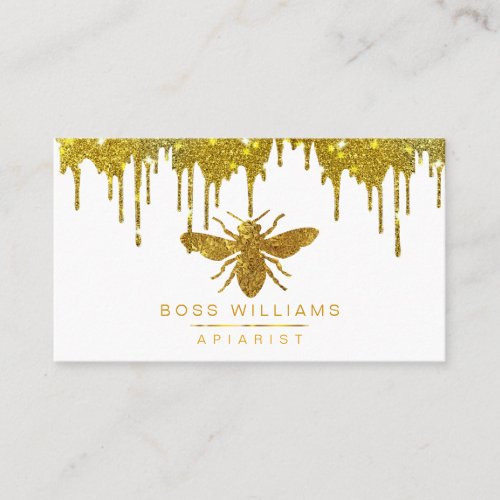 Honey Bee Gold Glitter Faux Apiarist Farm Business Card
