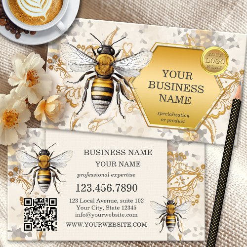 Honey Bee Gold Logo QR Code Business Card