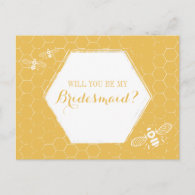 Honey Bee Golden Yellow Custom Bridesmaid Proposal Invitation Postcard