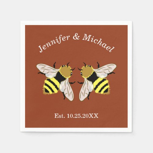 Honey Bee Graphic Personalized Name and Date Napkins