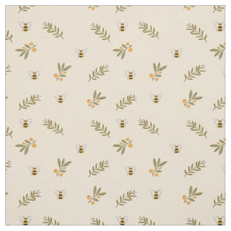 Honey Bee Greenery Pastel Almond Fabric