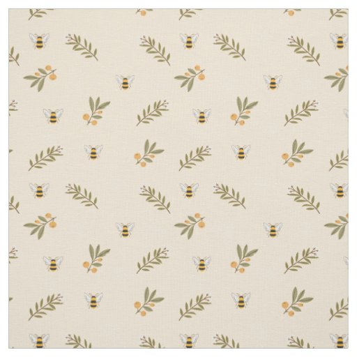 Honey Bee Greenery Pastel Almond Fabric